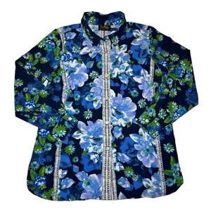 Bob Mackie Wearable Art Vintage Lace and Floral Printed Woven Blouse Size Medium